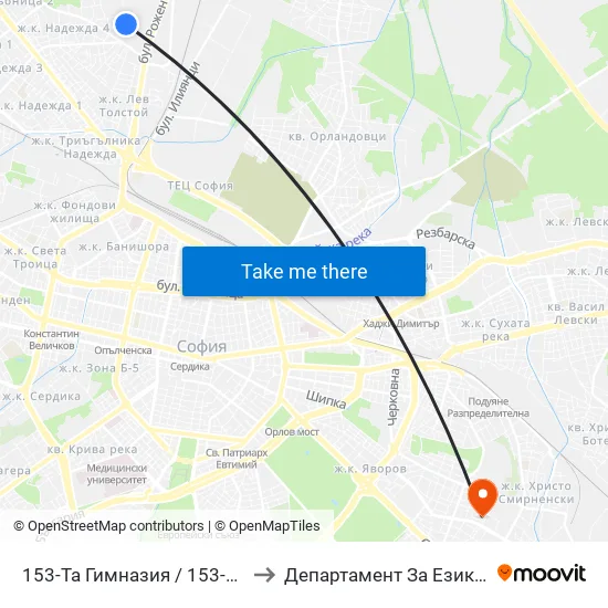 153-Та Гимназия / 153-Th High School (2275) to Департамент За Езиково Обучение - Ичс map