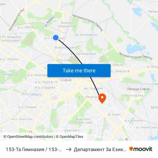 153-Та Гимназия / 153-Th High School (2274) to Департамент За Езиково Обучение - Ичс map