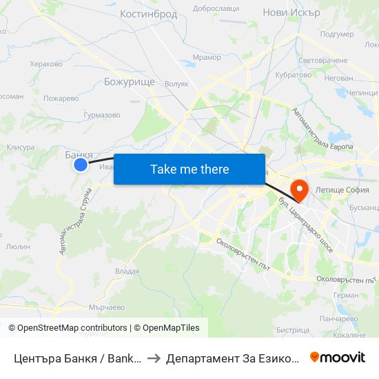 Центъра Банкя / Bankya Centre (0502) to Департамент За Езиково Обучение - Ичс map