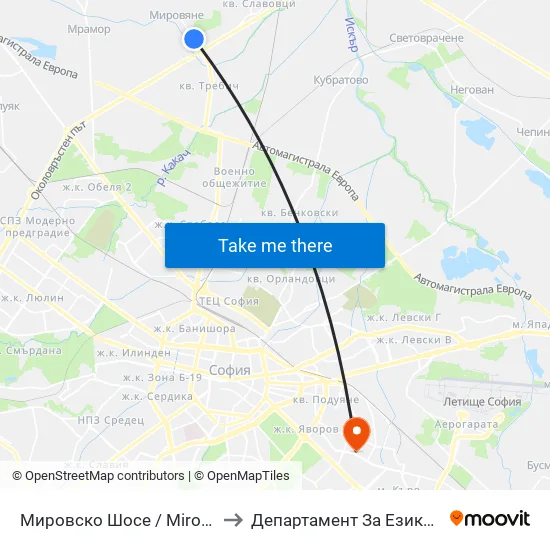 👋 Мировско Шосе / Mirovsko Shosse (2629) to Департамент За Езиково Обучение - Ичс map
