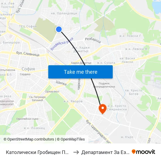 Католически Гробищен Парк / Catholic Cemetery (0797) to Департамент За Езиково Обучение - Ичс map