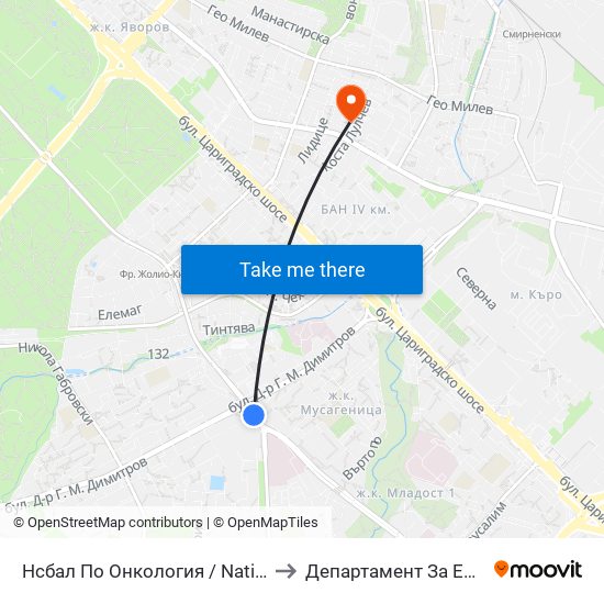 Нсбал По Онкология / National Oncology Hospital (0764) to Департамент За Езиково Обучение - Ичс map