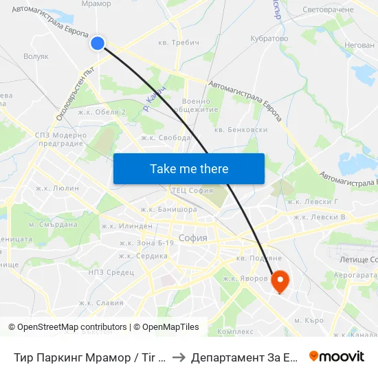 Тир Паркинг Мрамор / Tir Parking Mramor Village (2691) to Департамент За Езиково Обучение - Ичс map