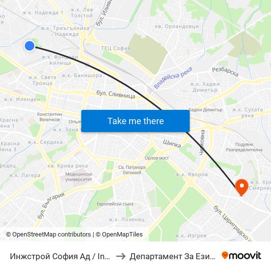 Инжстрой София Ад / Inzhstroy Sofia Jsc (0756) to Департамент За Езиково Обучение - Ичс map