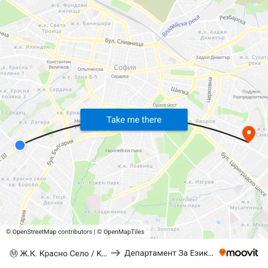Ⓜ️ Ж.К. Красно Село / Krasno Selo Qr. (0639) to Департамент За Езиково Обучение - Ичс map