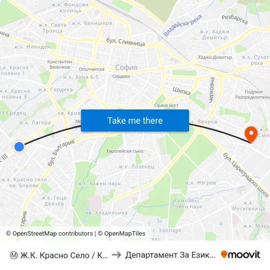 Ⓜ️ Ж.К. Красно Село / Krasno Selo Qr. (0640) to Департамент За Езиково Обучение - Ичс map