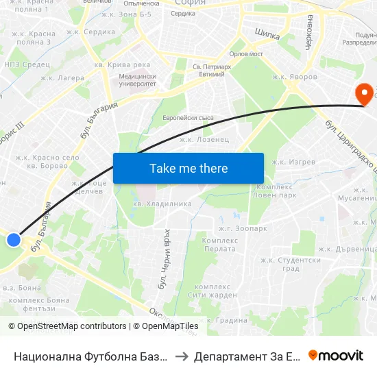 Национална Футболна База / National Football Base (2848) to Департамент За Езиково Обучение - Ичс map