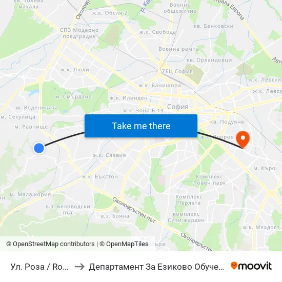 Ул. Роза / Roza St. to Департамент За Езиково Обучение - Ичс map