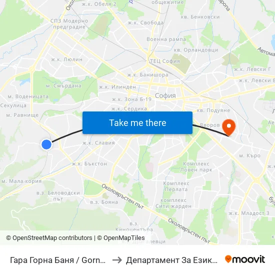 Гара Горна Баня / Gorna Banya Train Station to Департамент За Езиково Обучение - Ичс map