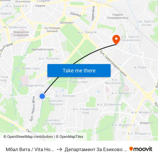 Мбал Вита / Vita Hospital (2784) to Департамент За Езиково Обучение - Ичс map