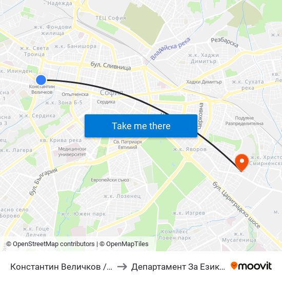 Константин Величков / Konstantin Velichkov to Департамент За Езиково Обучение - Ичс map