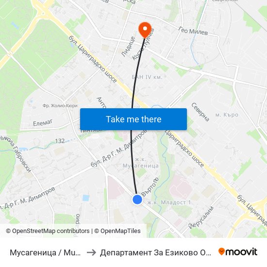 Мусагеница /  Musagenitsa to Департамент За Езиково Обучение - Ичс map