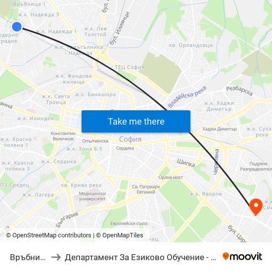 Връбница to Департамент За Езиково Обучение - Ичс map