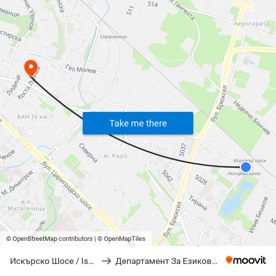 Искърско Шосе / Iskarsko Shosse to Департамент За Езиково Обучение - Ичс map