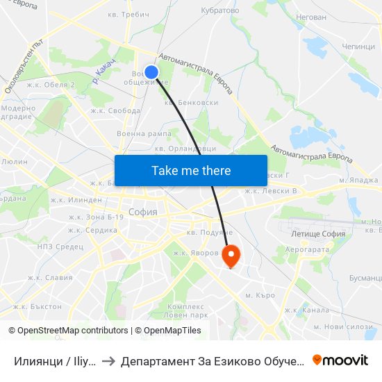 Илиянци / Iliyantsi to Департамент За Езиково Обучение - Ичс map