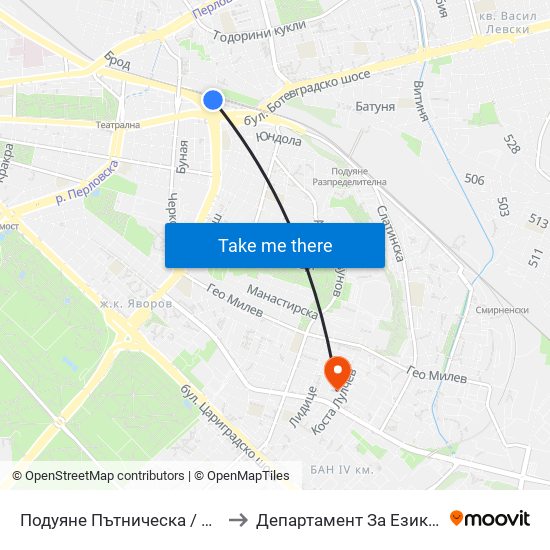 Подуяне Пътническа / Poduyane Patnicheska to Департамент За Езиково Обучение - Ичс map