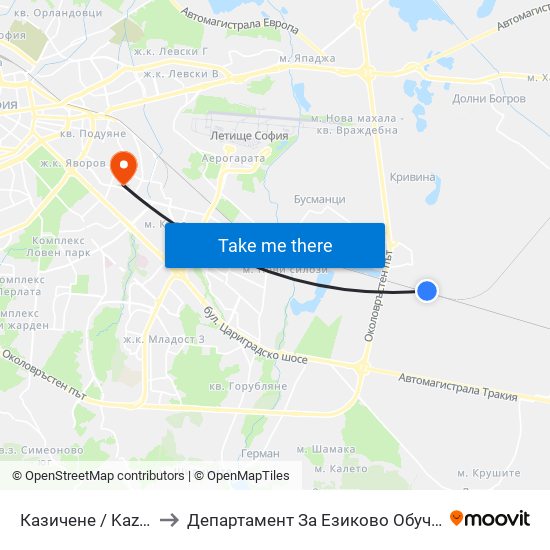 Казичене / Kazichene to Департамент За Езиково Обучение - Ичс map