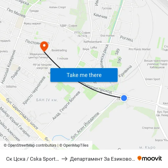 Ск Цска / Cska Sports Club (1152) to Департамент За Езиково Обучение - Ичс map
