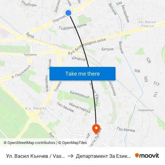 Ул. Васил Кънчев / Vasil Kanchev St. (1862) to Департамент За Езиково Обучение - Ичс map