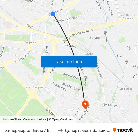 Ⓜ️ Метростанция Хаджи Димитър / Hadzhi Dimitar Metro Station (2107) to Департамент За Езиково Обучение - Ичс map