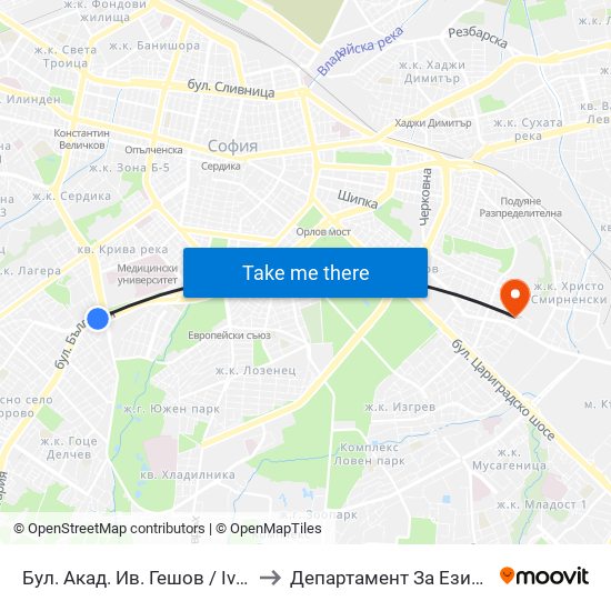 Бул. Акад. Ив. Гешов / Ivan Geshov Blvd. (0275) to Департамент За Езиково Обучение - Ичс map