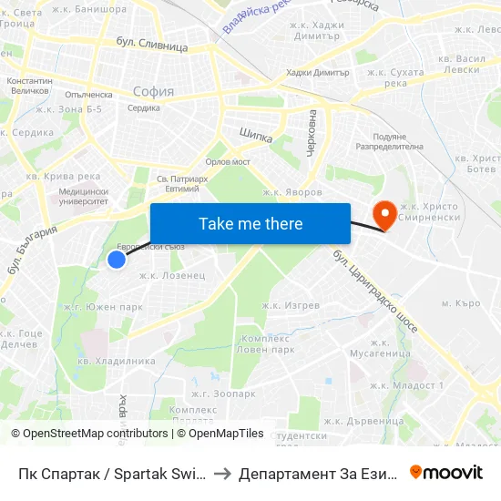 🏊🏻 Пк Спартак / Spartak Swimming Complex (0647) to Департамент За Езиково Обучение - Ичс map