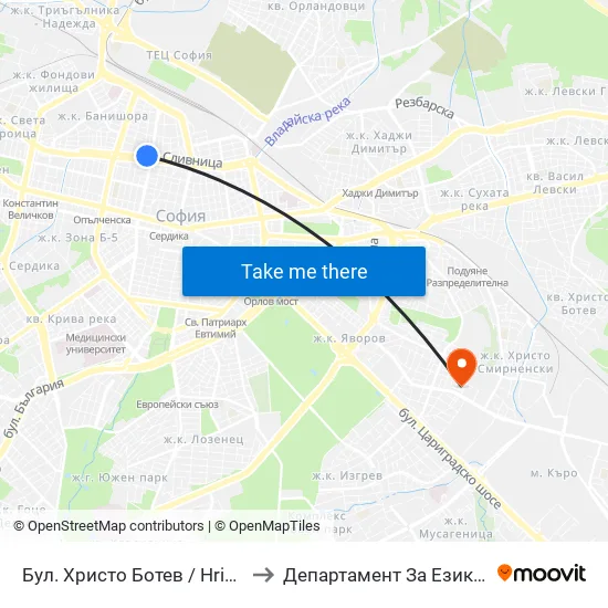 Бул. Христо Ботев / Hristo Botev Blvd. (0382) to Департамент За Езиково Обучение - Ичс map
