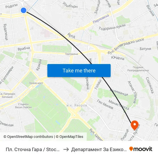 Пл. Сточна Гара / Stochna Gara Sq (1318) to Департамент За Езиково Обучение - Ичс map