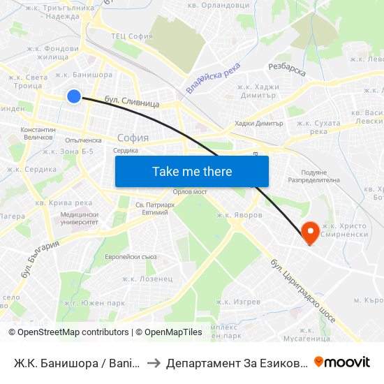 Ж.К. Банишора / Banishora Qr. (0803) to Департамент За Езиково Обучение - Ичс map