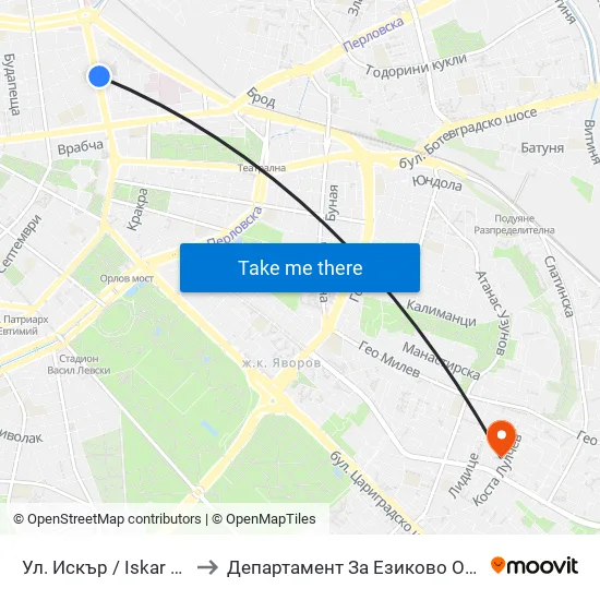 Ул. Искър / Iskar St. (1965) to Департамент За Езиково Обучение - Ичс map