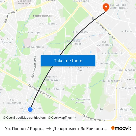 Ул. Папрат / Paprat St (6704) to Департамент За Езиково Обучение - Ичс map