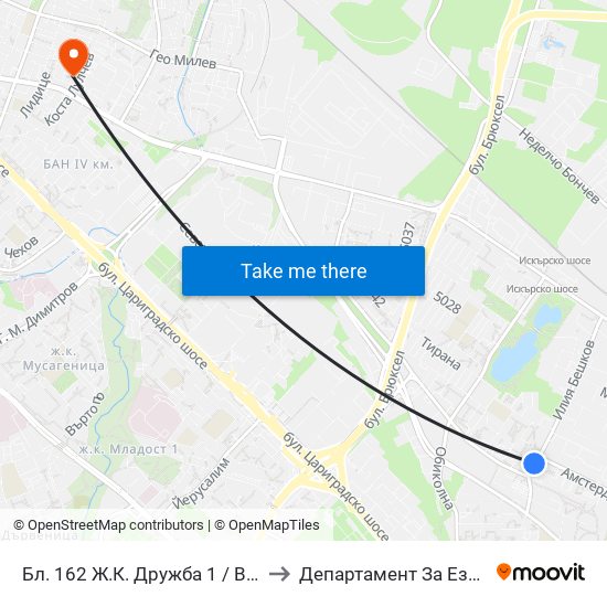 Бл. 162 Ж.К. Дружба 1 / Bl. 162, Druzhba 1 Qr. (0143) to Департамент За Езиково Обучение - Ичс map