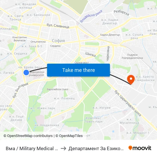 Вма / Military Medical Academy (0419) to Департамент За Езиково Обучение - Ичс map