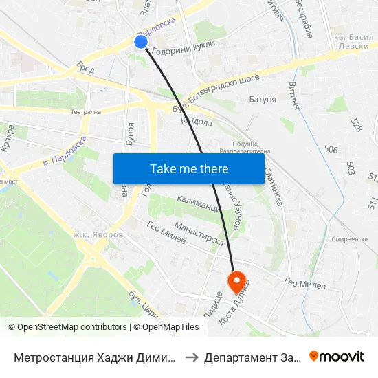 Ⓜ️ Метростанция Хаджи Димитър / Hadzhi Dimitar Metro Station (2821) to Департамент За Езиково Обучение - Ичс map
