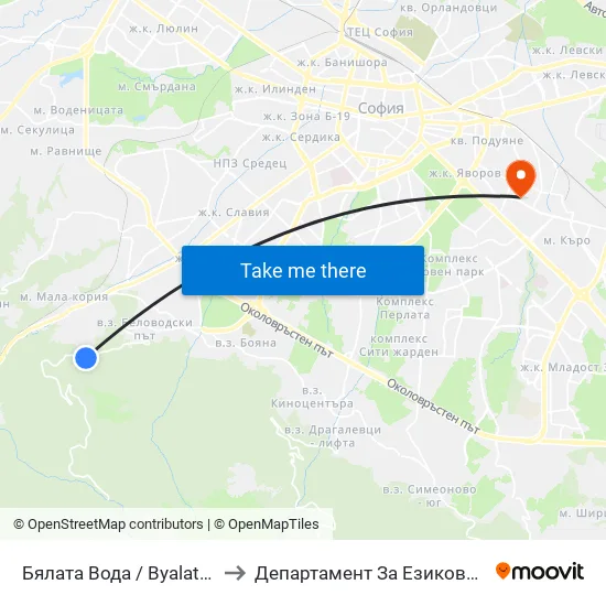 Бялата Вода / Byalata Voda (6068) to Департамент За Езиково Обучение - Ичс map