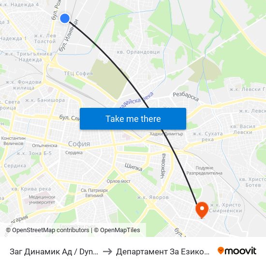 Заг Динамик Ад / Dynamic Ltd. (0728) to Департамент За Езиково Обучение - Ичс map
