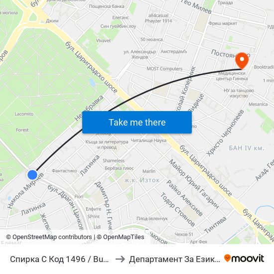 Руско Посолство / Russian Embassy (1496) to Департамент За Езиково Обучение - Ичс map