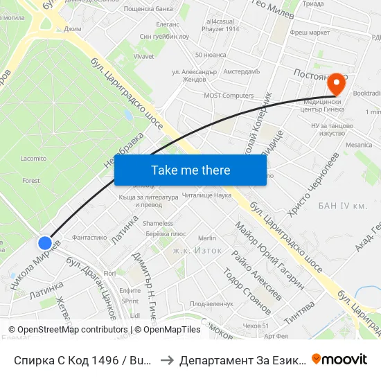 Руско Посолство / Russian Embassy (1496) to Департамент За Езиково Обучение - Ичс map