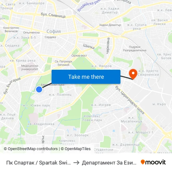 Ж.К. Лозенец / Lozenets Qr. (6639) to Департамент За Езиково Обучение - Ичс map