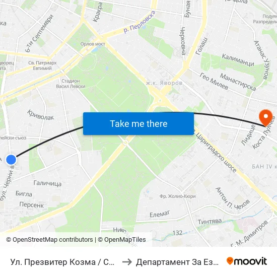 Ул. Презвитер Козма / Cosmas the Priest St. (6614) to Департамент За Езиково Обучение - Ичс map