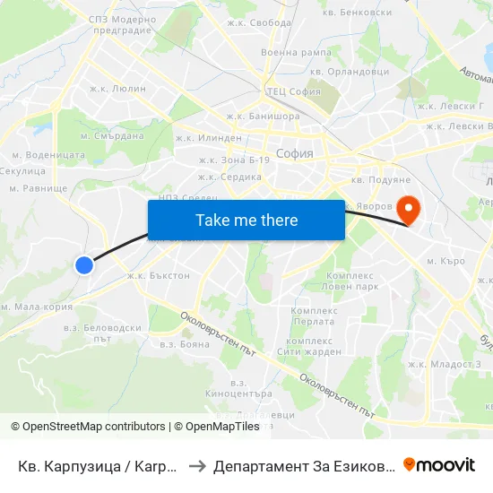 Кв. Карпузица / Karpuzitsa Qr. (6644) to Департамент За Езиково Обучение - Ичс map