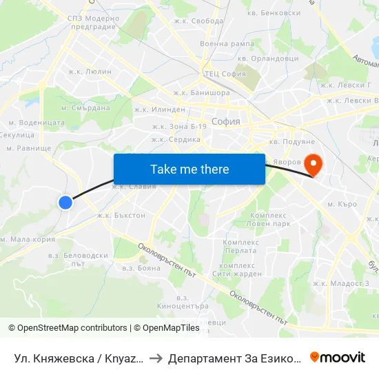Ул. Княжевска / Knyazhevska St. (6623) to Департамент За Езиково Обучение - Ичс map