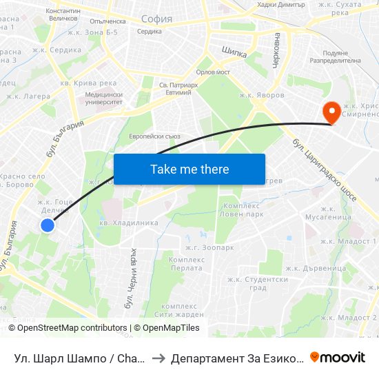 Ул. Шарл Шампо / Charles Champeaux St. to Департамент За Езиково Обучение - Ичс map