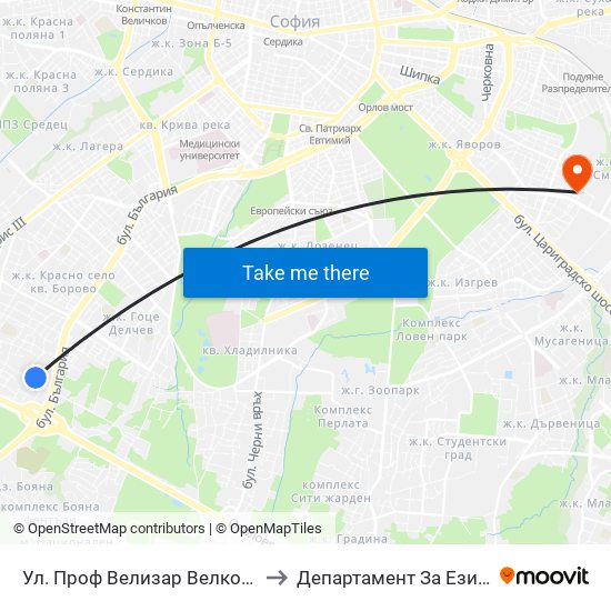 Ул. Проф Велизар Велков / Prof. Velizar Velkov St. to Департамент За Езиково Обучение - Ичс map