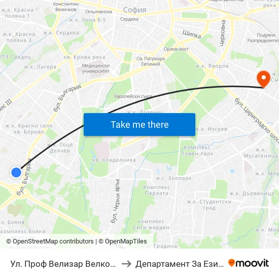 Ул. Проф Велизар Велков / Prof. Velizar Velkov St. to Департамент За Езиково Обучение - Ичс map