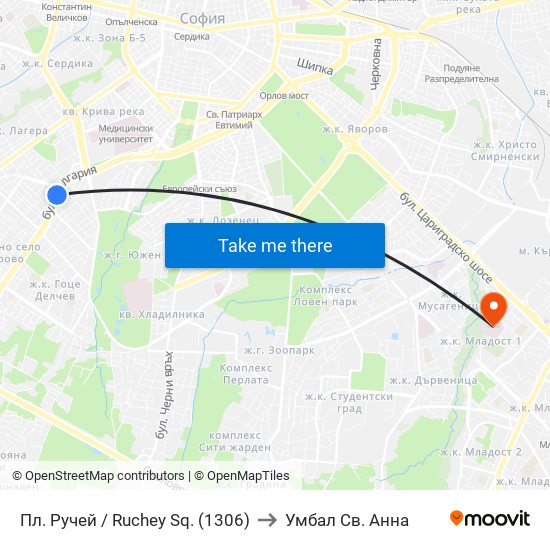 Пл. Ручей / Ruchey Sq. (1306) to Умбал Св. Анна map