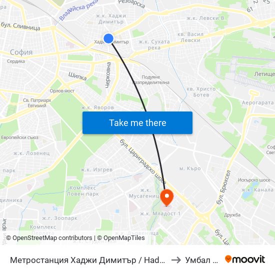 Метростанция Хаджи Димитър / Hadzhi Dimitar Metro Station (0303) to Умбал Св. Анна map