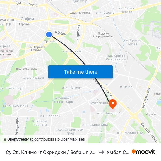 Су Св. Климент Охридски / Sofia University St. Kliment Ohridski to Умбал Св. Анна map