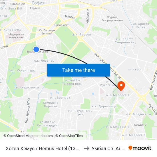Хотел Хемус / Hemus Hotel (1325) to Умбал Св. Анна map