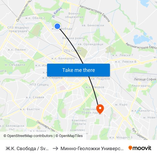 Ж.К. Свобода / Svoboda Qr. (0686) to Минно-Геоложки Университет ""Св.Иван Рилски"" map